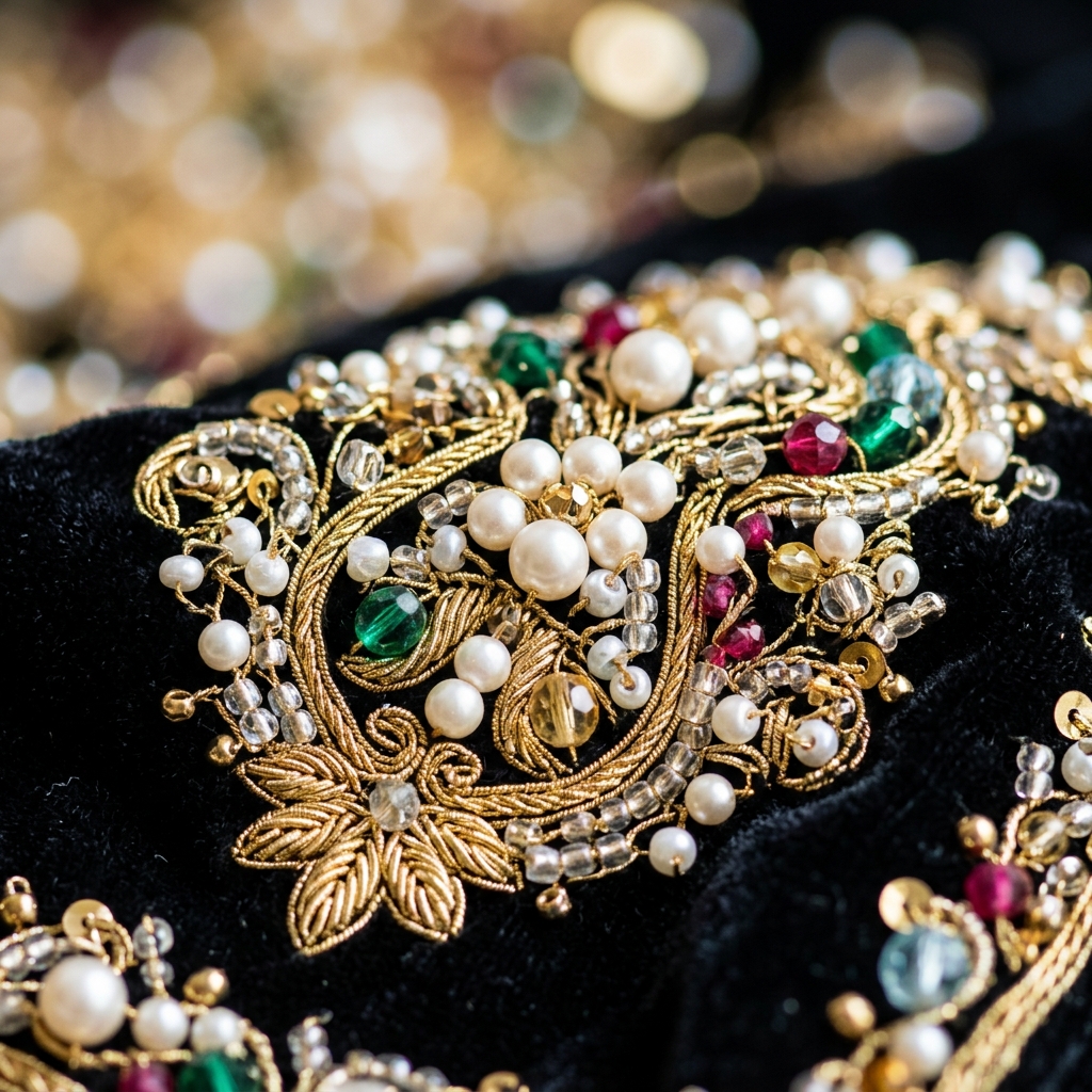 Glass beads, zardoshi and pearls luxury