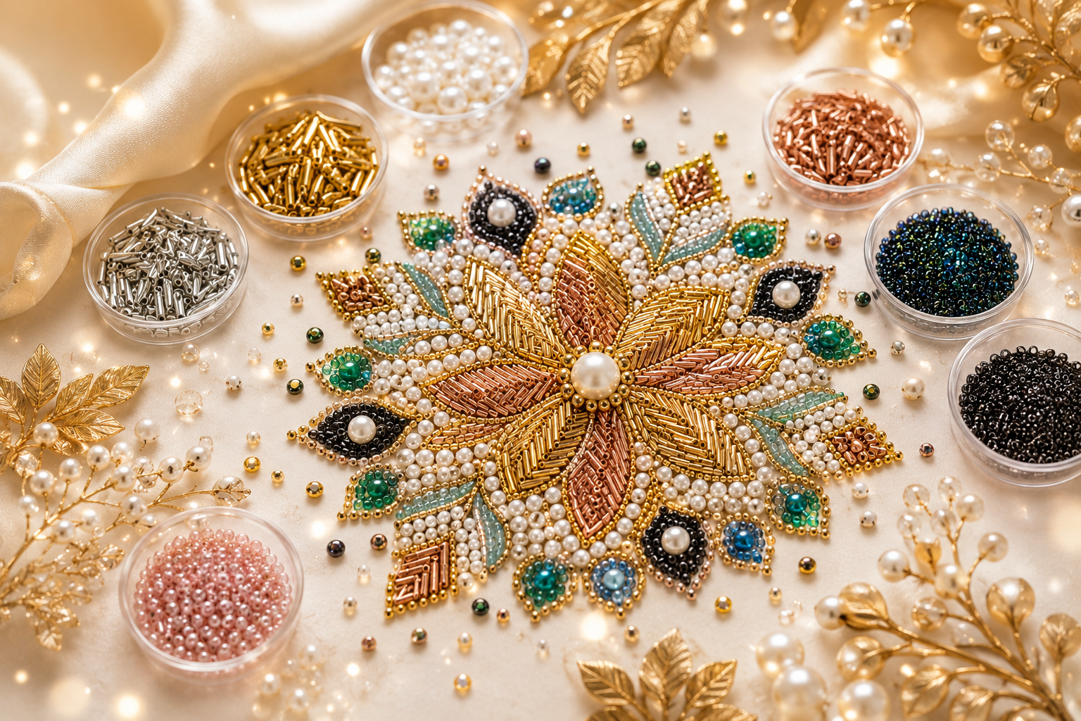 Glass beads, zardoshi and pearls luxury
